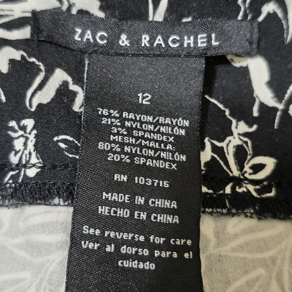 ZAC AND RACHEL size‎ 12 Floral Pull On Stretchy Cropped Casual Pants Black White - Picture 10 of 11